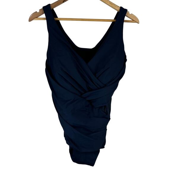 Miraclesuit Plus Size Crossover One Piece Swimsuit Midnight Blue Women's Sz 16W - Picture 2 of 8